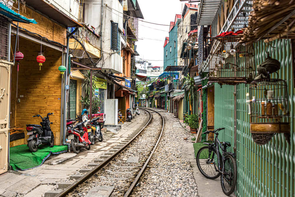 Quiet Hanoi Train Street in daytime