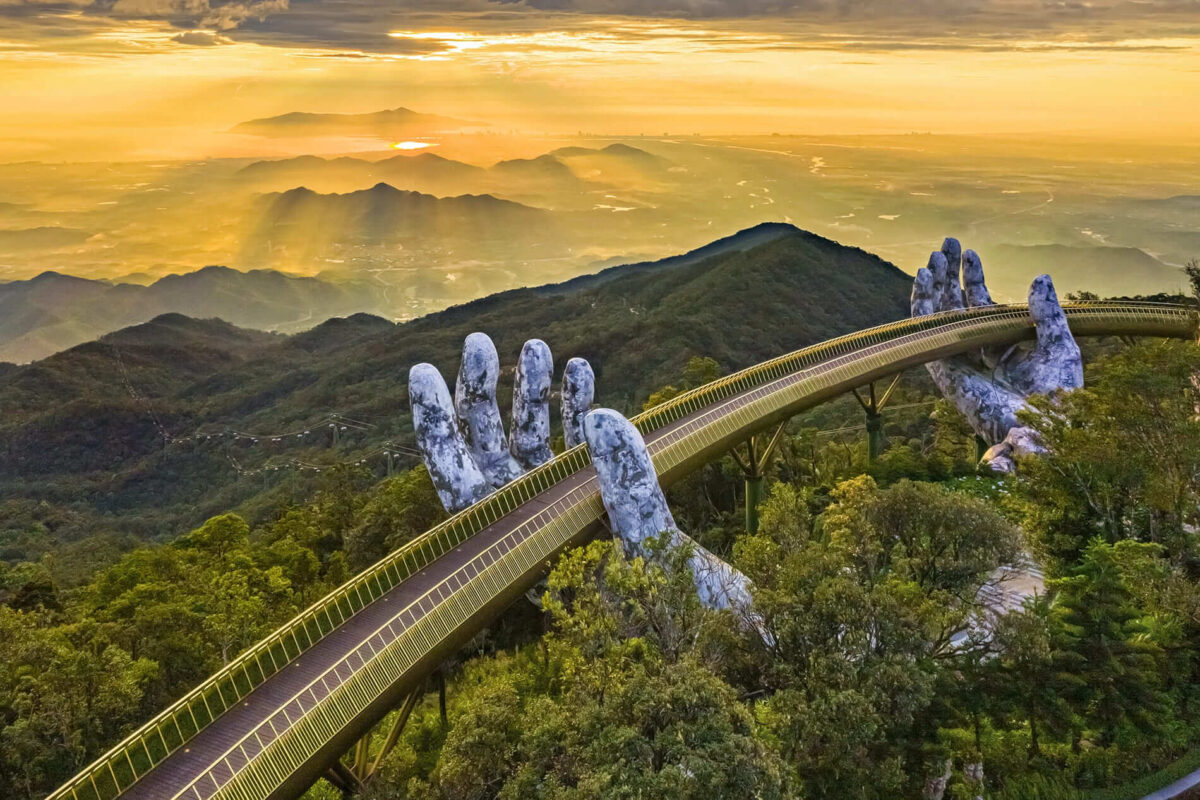 Golden Bridge at sunset in Ba Na Hills
