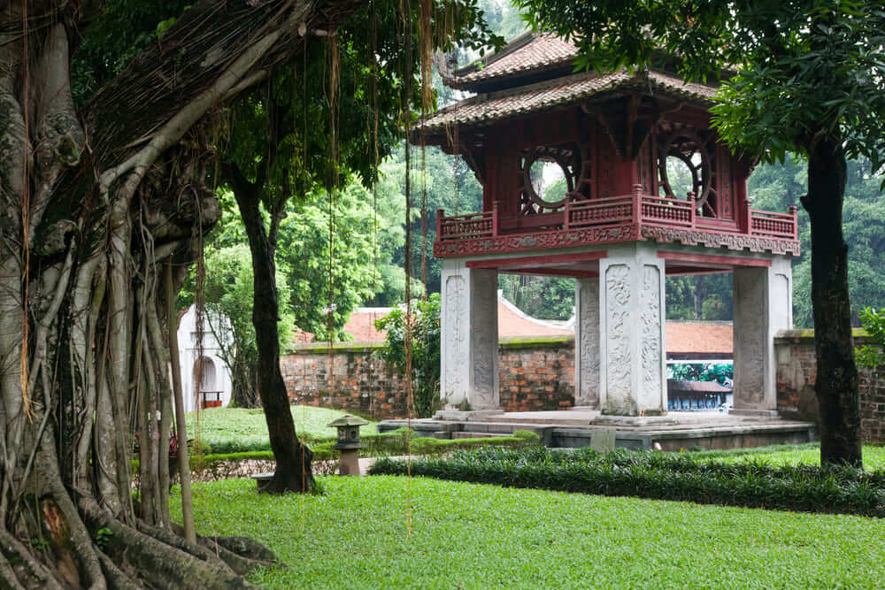 khue van pavilion ancient tree temple hanoi